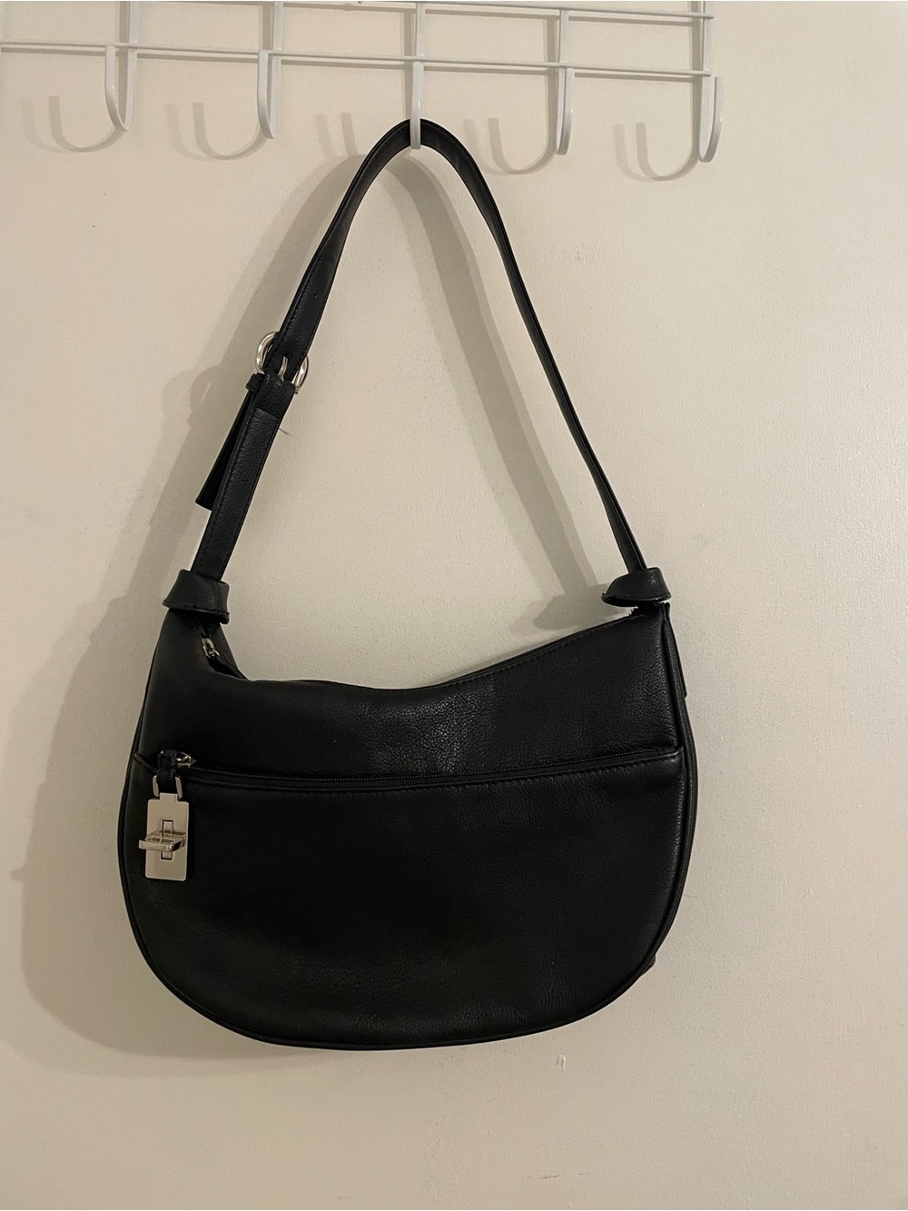 Aurielle Black Leather Crescent Shoulder Bag
